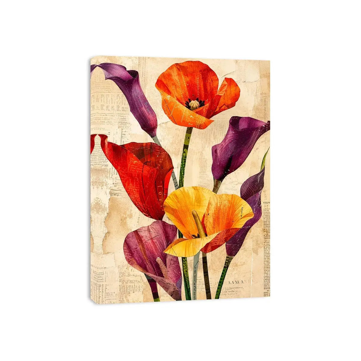 Botanical collage with vibrant poppies and callas