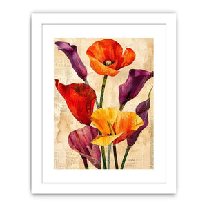 Botanical collage with vibrant poppies and callas