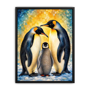Penguin family in glowing harmony
