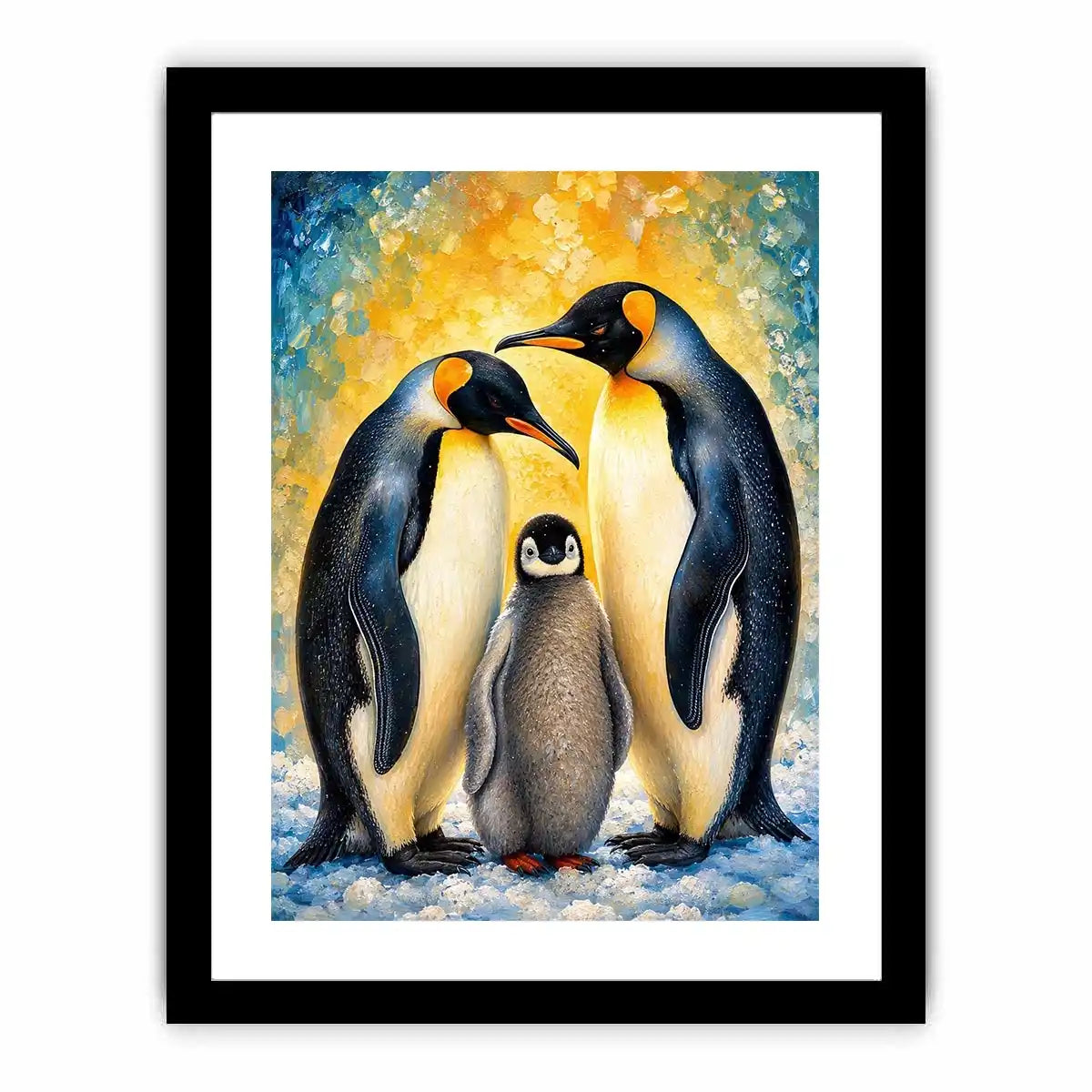 Penguin family in glowing harmony