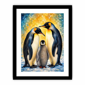 Penguin family in glowing harmony