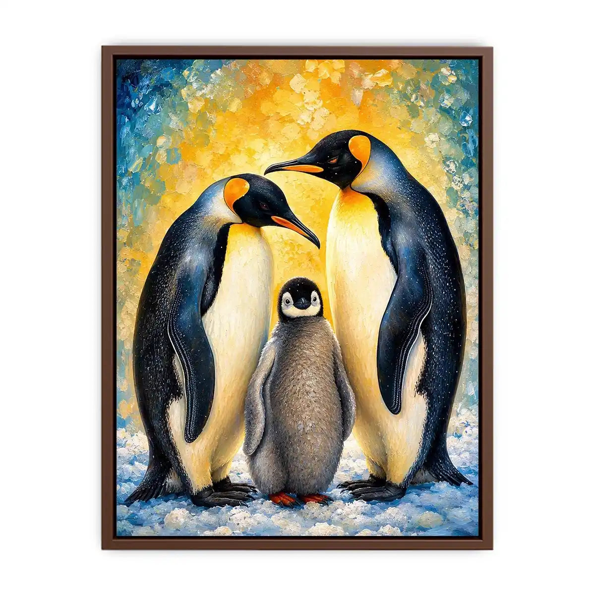 Penguin family in glowing harmony