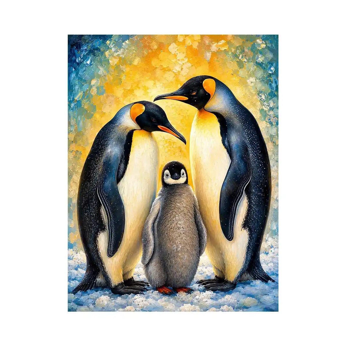 Penguin family in glowing harmony