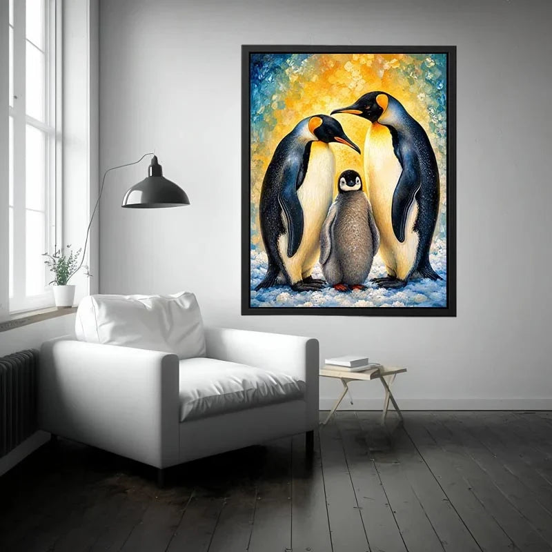 Penguin family in glowing harmony