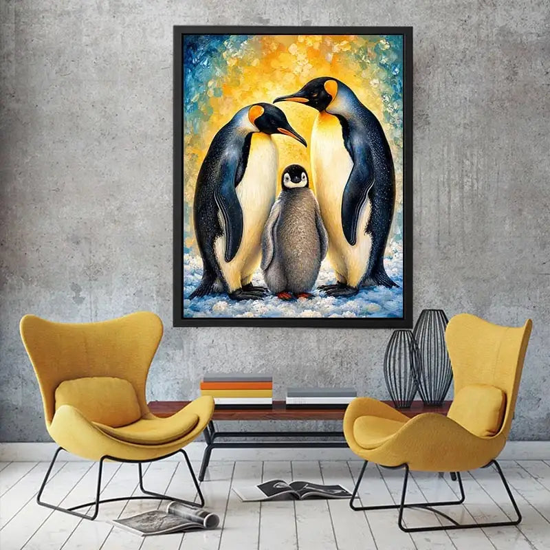 Penguin family in glowing harmony