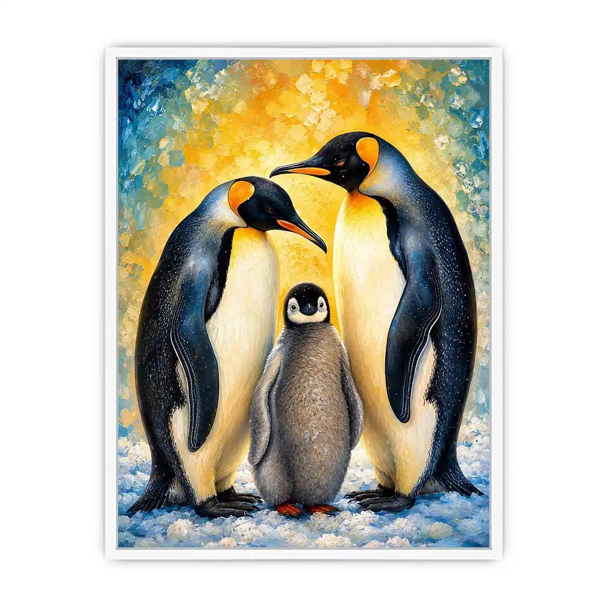 Penguin family in glowing harmony