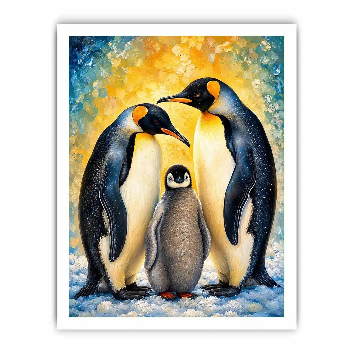 Penguin family in glowing harmony