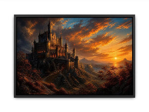 Castle on a rocky sunset hill