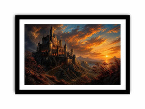 Castle on a rocky sunset hill