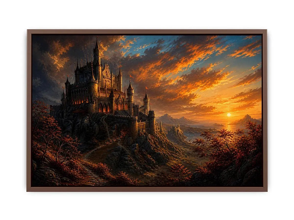 Castle on a rocky sunset hill