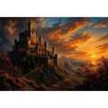 Castle on a rocky sunset hill