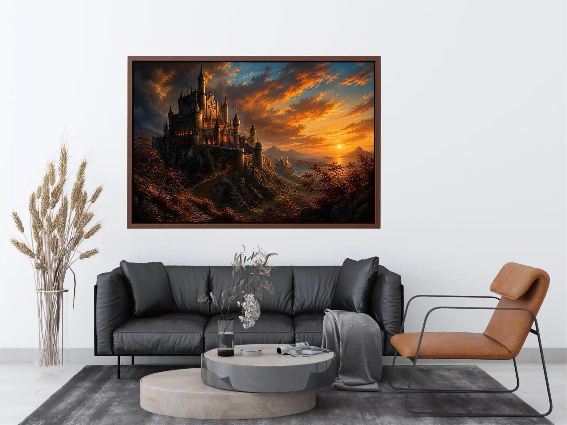 Castle on a rocky sunset hill
