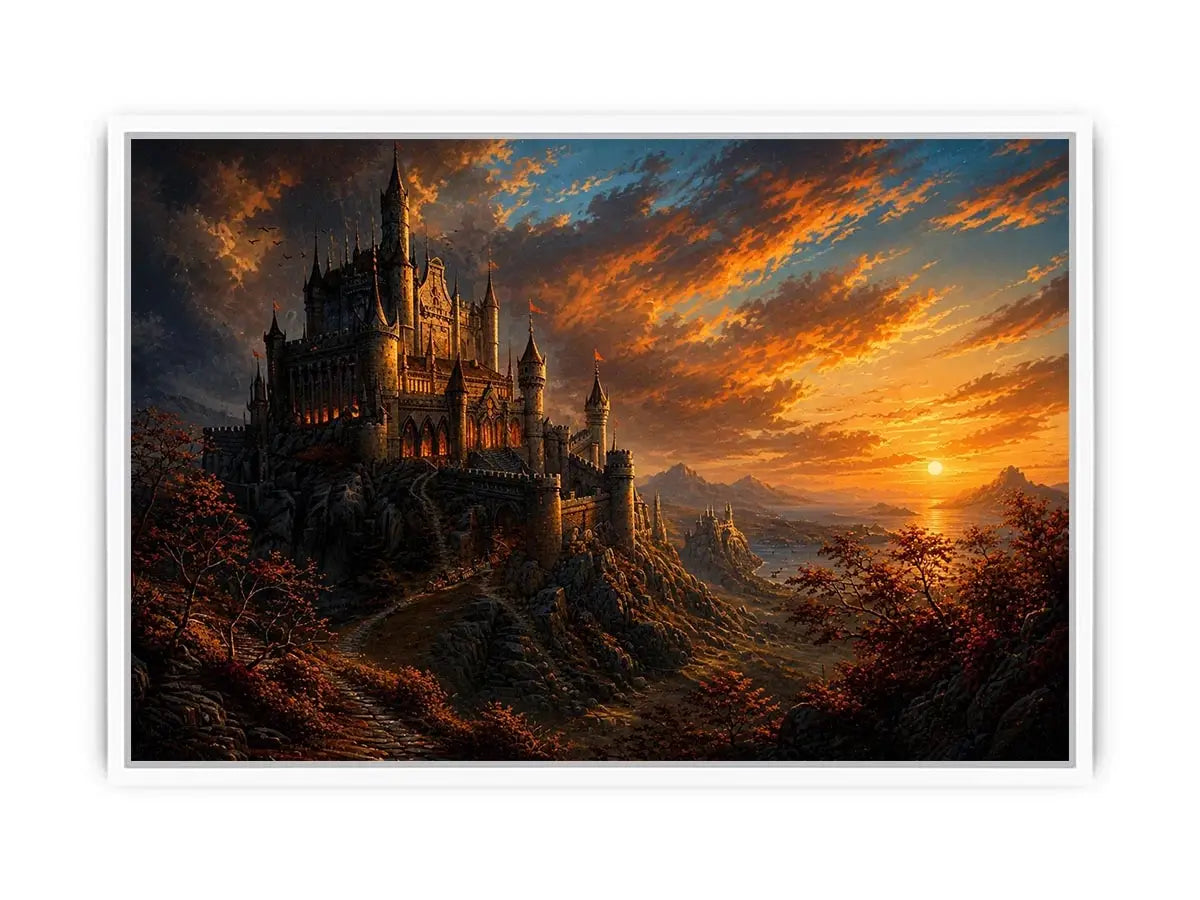 Castle on a rocky sunset hill