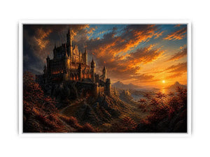 Castle on a rocky sunset hill