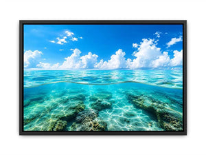 Tropical split-view seascape and reef