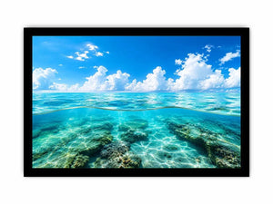 Tropical split-view seascape and reef