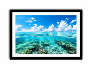 Tropical split-view seascape and reef
