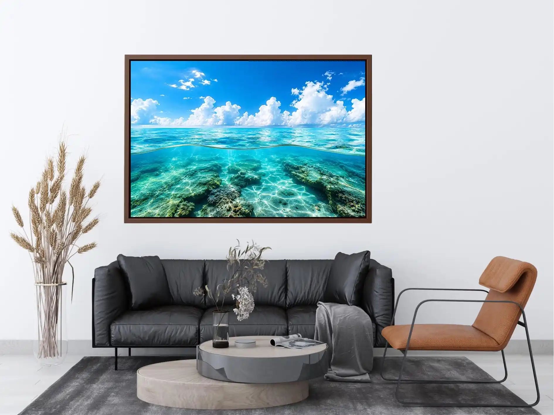 Tropical split-view seascape and reef
