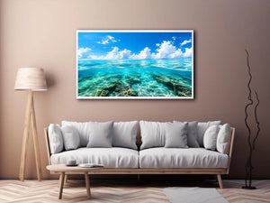 Tropical split-view seascape and reef
