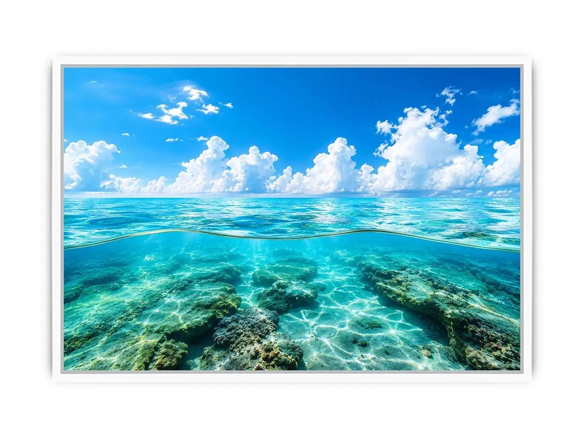 Tropical split-view seascape and reef