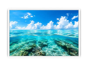 Tropical split-view seascape and reef