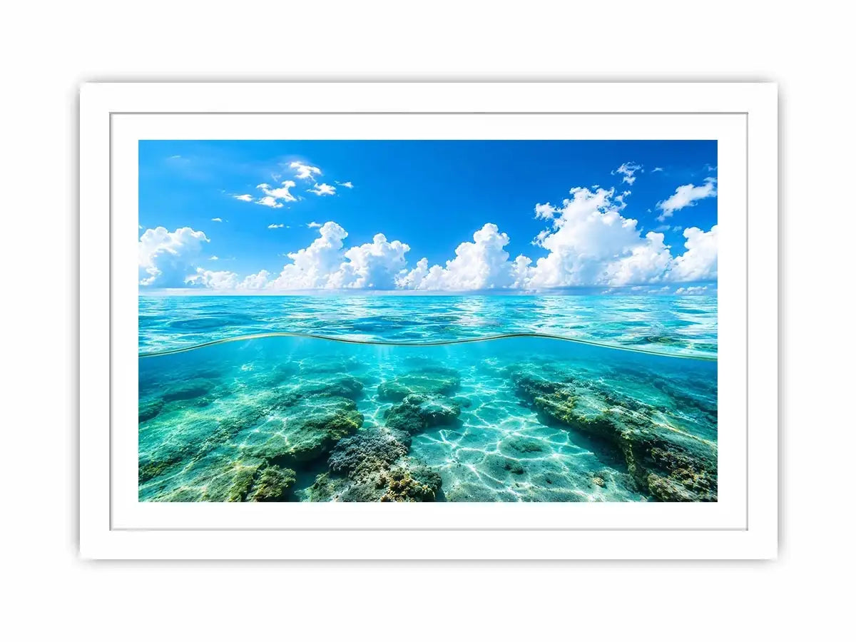 Tropical split-view seascape and reef