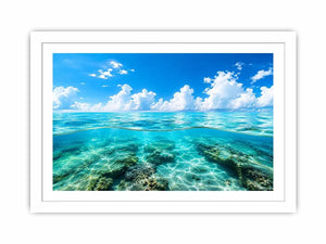 Tropical split-view seascape and reef