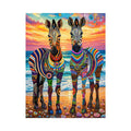 Vibrant zebras by the seaside