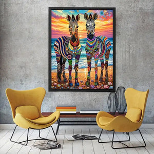 Vibrant zebras by the seaside