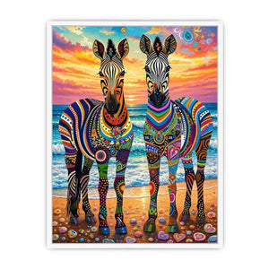 Vibrant zebras by the seaside