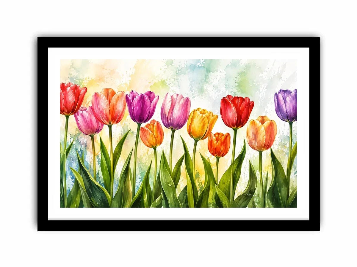 Spring tulip garden in watercolor wash