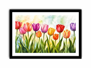 Spring tulip garden in watercolor wash