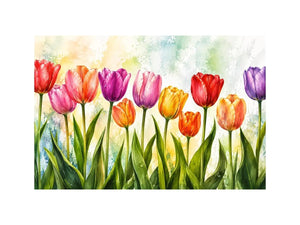 Spring tulip garden in watercolor wash