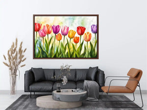 Spring tulip garden in watercolor wash