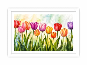 Spring tulip garden in watercolor wash