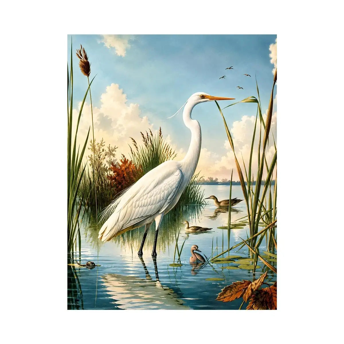 Serene heron in a sunlit wetland