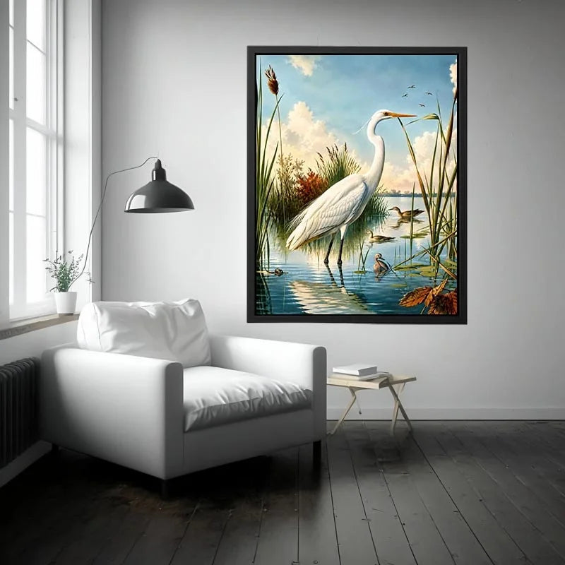 Serene heron in a sunlit wetland
