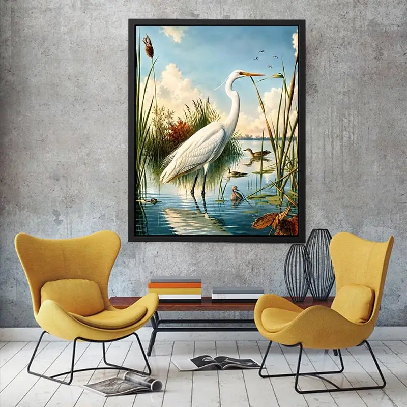 Serene heron in a sunlit wetland