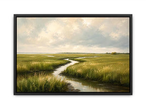 Tranquil marsh under a soft sky