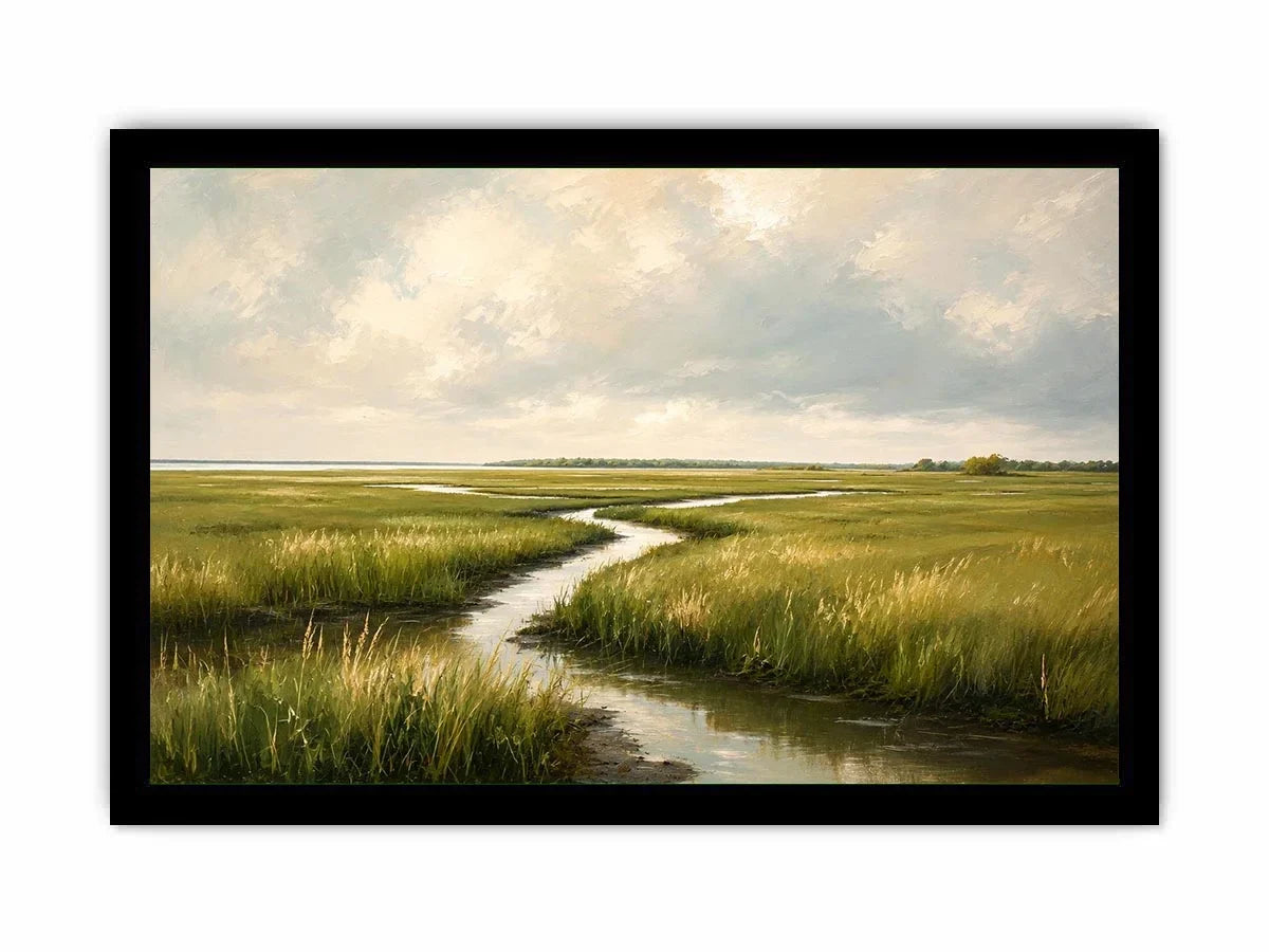 Tranquil marsh under a soft sky