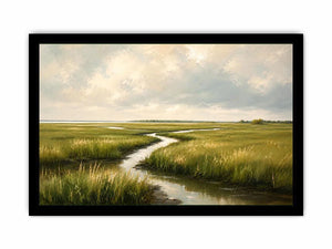 Tranquil marsh under a soft sky