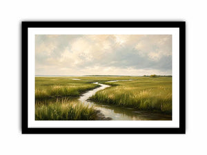 Tranquil marsh under a soft sky