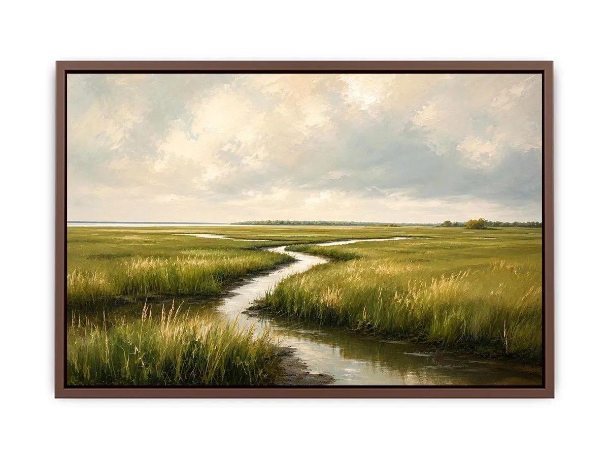Tranquil marsh under a soft sky