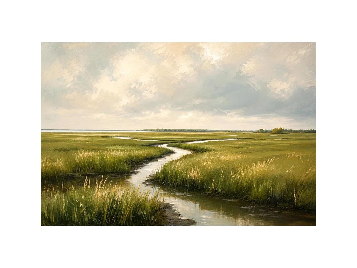 Tranquil marsh under a soft sky