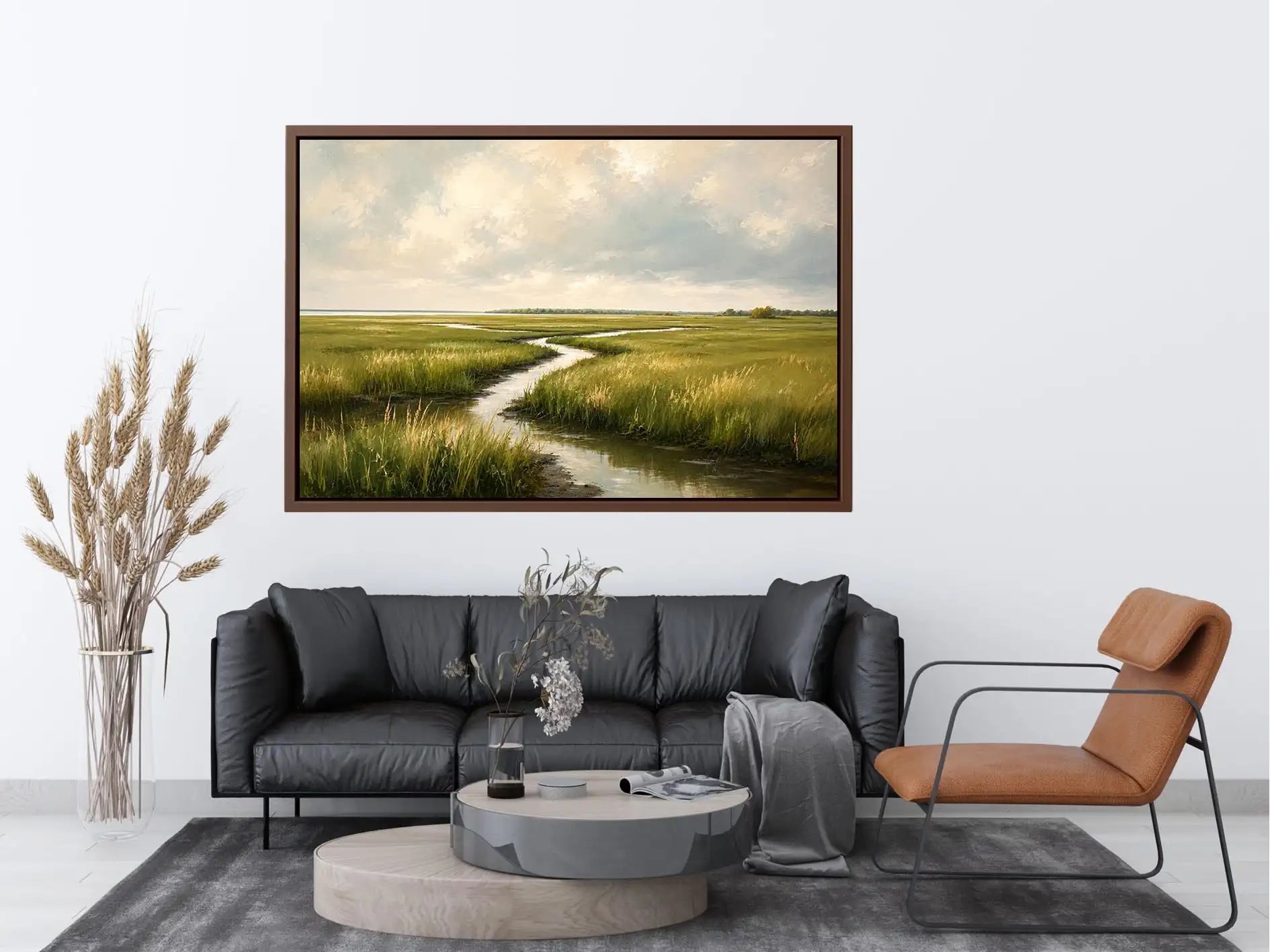 Tranquil marsh under a soft sky