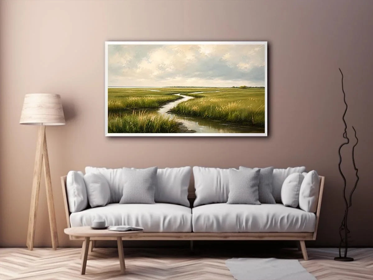 Tranquil marsh under a soft sky
