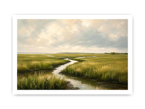 Tranquil marsh under a soft sky