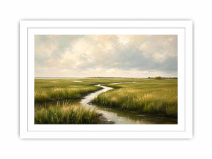 Tranquil marsh under a soft sky