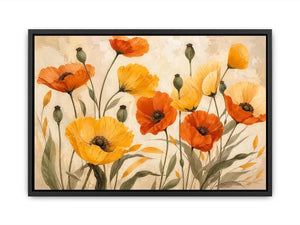 Warm poppy meadow in soft tones