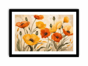 Warm poppy meadow in soft tones